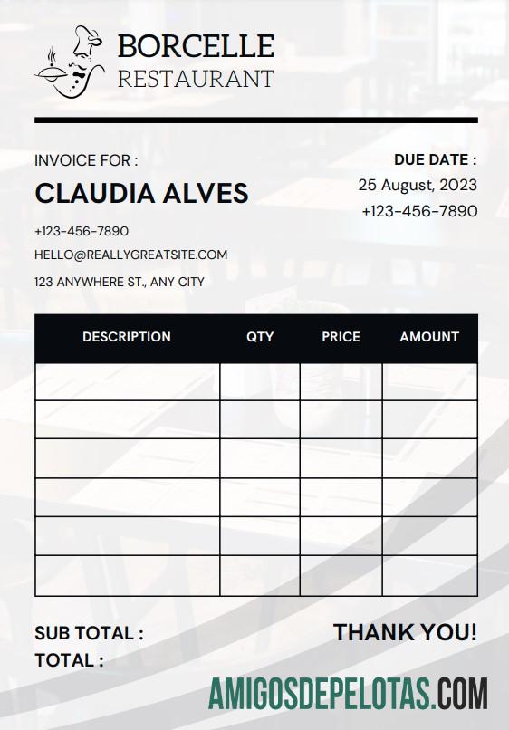 para download Modelo de fatura de restaurante